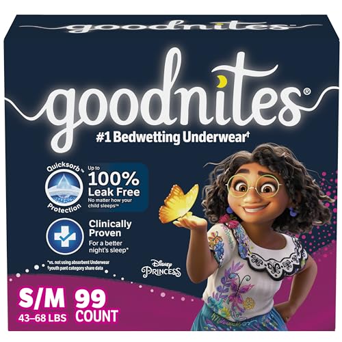 Goodnites Girls' Bedwetting Underwear, Size S/M (43-68 lbs), 99 Ct (3 Packs of 33), Packaging May Vary