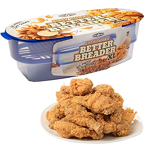 COOK'S CHOICE XL Original Better Breader Batter Bowl- All-in-One Mess Free Breading Station Tray for at Home or On-the-Go - Pour in Seasoning, Add Meat or Vegetables of Choice, & Just Shake