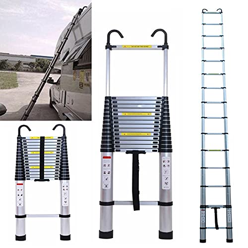 Telescoping Ladder 20FT Extension Ladder with 2 Detachable Hooks Aluminum Telescopic Ladder Collapsible Ladder Fully Extended 244' Multi-Purpose Ladders for Home Loft Roof Ceiling, 330 Lb Capacity