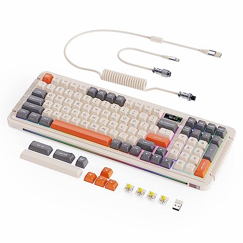 ROYALAXE L98 Wireless Mechanical Keyboard with 1.14” TFT LCD, Hot-swappable RGB Keyboard w/Gateron G Yellow Pro Switches, Bluetooth/2.4G/Wired, Gasket Structure, PBT Keycaps, Pebble White