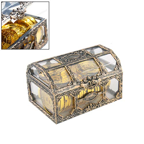 Treasure Chest Pirate Keepsake Jewelry Box,Crystal Gemstone Plastic Pirate Box for Jewelry Cosmetics Gifts Trinkets Souvenirs (As Shown)