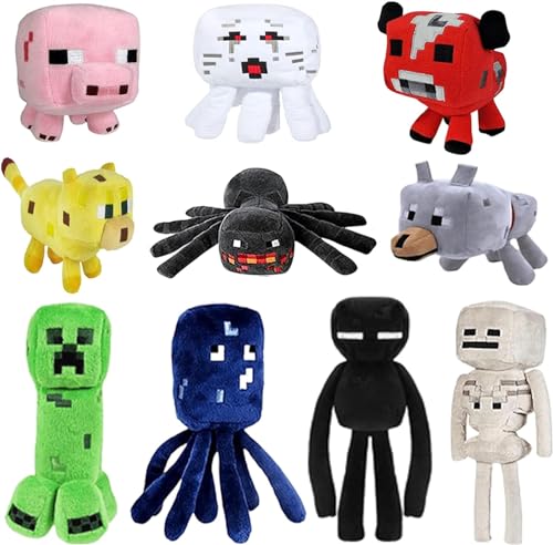 10PC Crawling Plush Toy, Mooshroom Baby, Piggy Baby, Crawling, Wolf, Sheep, Enderman, Skull Sagittarius, Spider, Squid, Game Plush Fill Gift