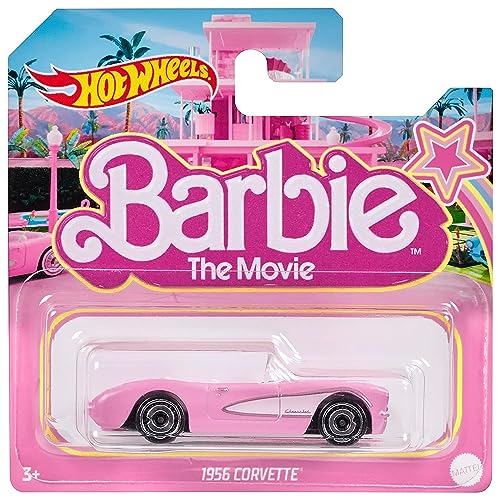 Mattel Hot Wheels Barbie The Movie Barbie 1956 Corvette Car Collectors Item with Movie Themed Packaging for Kids and Adults, Die-Cast Pink