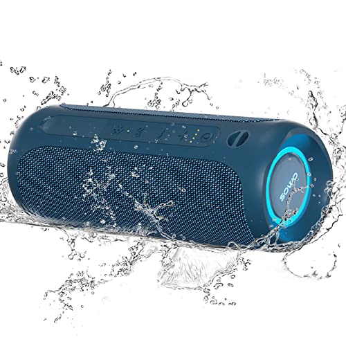 Portable Bluetooth Speaker, IPX7 Waterproof Wireless Bluetooth Speaker, Bassboom Technology, 25W Loud Stereo Sound, LED Light with TWS Pairing, 16H Playtime for Home and Outdoor -Blue