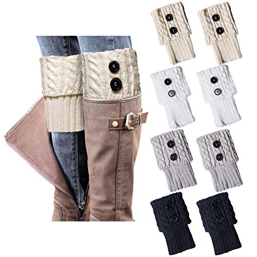 Loritta 4 Pairs Womens Boot Socks Winter Warm Crochet Knitted Boot Cuffs Topper Socks Short Leg Warmers Gifts,Style 05