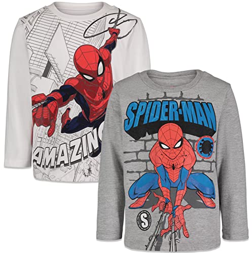 Marvel Avengers Spider-Man Toddler Boys 2 Pack Long Sleeve Graphic T-Shirts Gray/White 5T