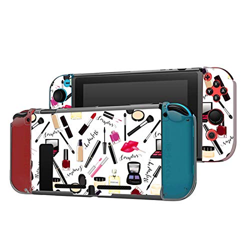 Dockable Case Compatible with Switch Console and Joy-Con Controller, Patterned ( ?Nail polish, mascara, lipstick, eye shadows, brush ) Protective Case Cover with Tempered Glass Screen