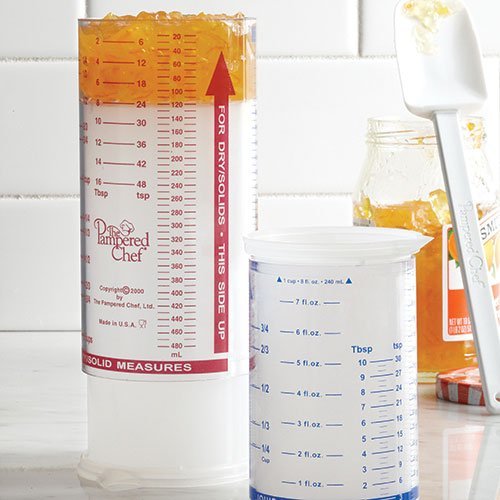 Pampered Chef Measure All Cup 2225 - Adjustable Plunger Design, Clear Glass Measuring Cup