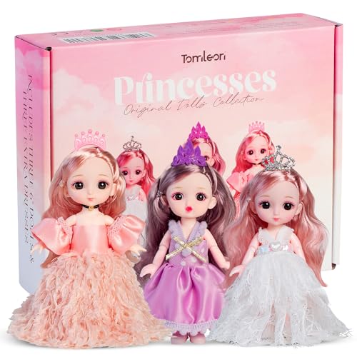 Little Dolls Set with Mini Princess Dolls for Girls – Princess Toy Dolls for Dollhouse – Small Doll Mini Princess Figures with Tiaras, Shoes, and Accessories – Tiny 6” Miniature Mini Dolls Set