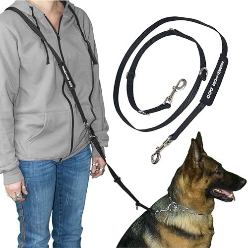 ActiveDogs Hands Free Dog Leash Crossbody 6.5ft - Adjustable 4-Point Hands Free Leash with Service Dog Wrap for Increased Mobility & Training - Strong 3/4' Nylon & Double Stitched, Black