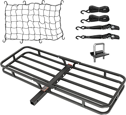 WEIZE Hitch Cargo Carrier, 53 x 19 x 4-1/8 Inch, 500 lbs Capacity, Compact Hitch Mount Cargo Carrier with Net, Strap and Tightener, 2 Inch Shank