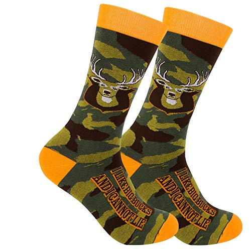 FUNATIC I Like Big Bucks And I Cannot Lie Socks for Men and Women Hunters | Deer Hunting Gift Idea with Funny Saying | Stag Rack Novelty Present | Camouflage Pattern Trophy Hunt Lover Outdoorsman Gear
