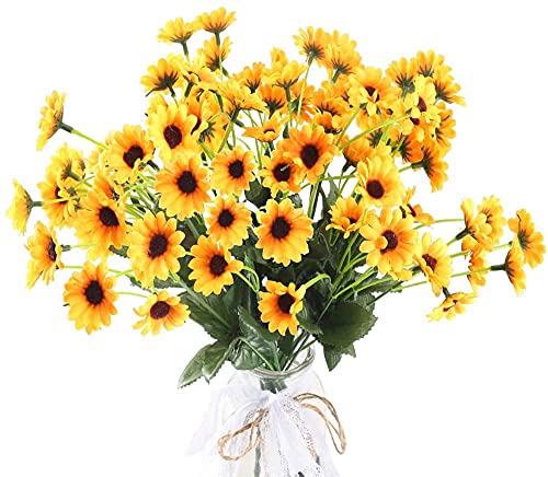 MHMJON 4 Bundles Artificial Silk Sunflowers Flowers Faux Fall Flowers Mini Fake Mum Flowers Bundles Gerbera Daisies Flowers for Autumn Indoor Outdoor Home Kitchen DIY Table Centerpieces Wedding Decor