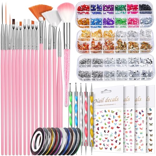 Teenitor Nail Art Kit for Beginners, Nail Art Supplies With Nail Art Brushes, Nail Dotting Tools, Nail Art Stickers, Nail Art Rhinestone, Nail Art Foil, Nail Art Tapes, Nail Accessories For Nail Art