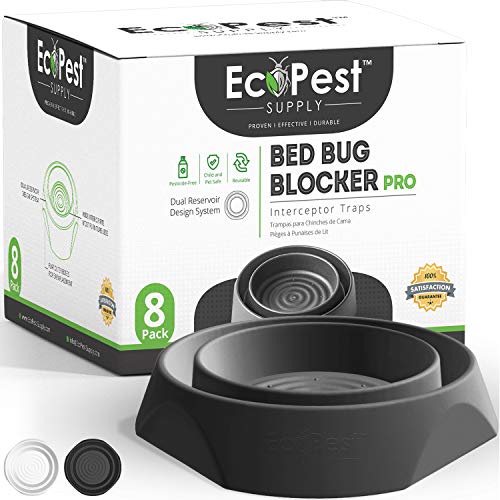 ECOPEST Bed Bug Interceptors – 8 Pack | Bed Bug Blocker (Pro) Interceptor Traps (Black) | Insect Trap, Monitor, and Detector for Bed Legs