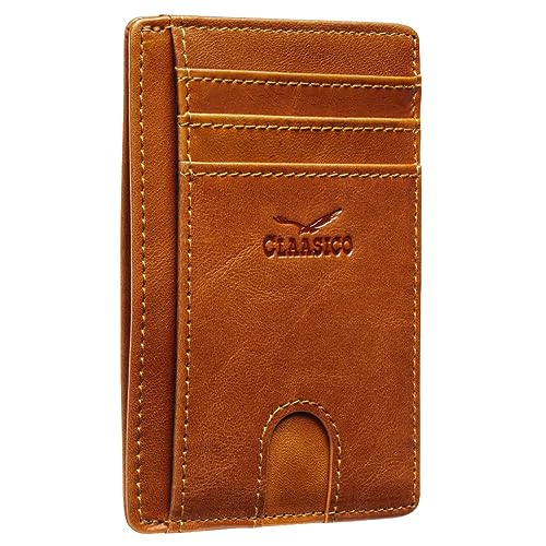 Claasico Front Pocket Small Minimalist Leather Wallet RFID Blocking Vintage Leather Credit Card Holder with Gift Box