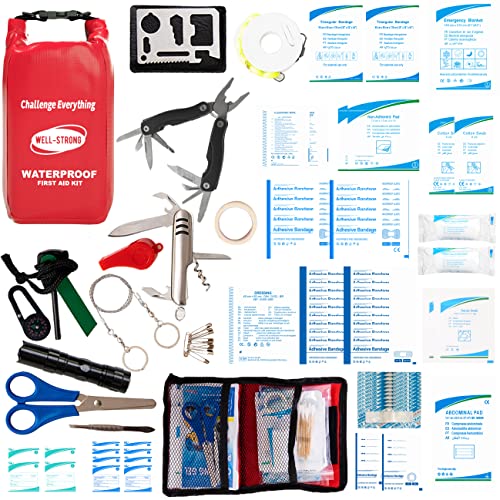 WELL-STRONG 123pcs Survival First Aid Kit Waterproof First Aid Kit Roll Top Boat Emergency Kit with Waterproof First Aid Items for Fishing Kayaking Boating Swimming Camping Rafting Beach