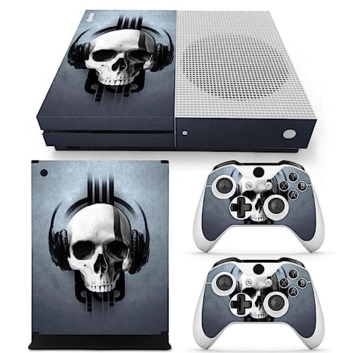 Whole Body Protective Vinyl Skin Decal Cover for Microsoft Xbox One Slim Console, Xbox One S Skins Wrap Sticker with Two Free Wireless Controller Decals - White Skull