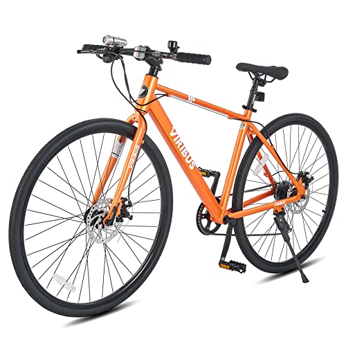 Viribus Road Bike, Mens Womens Bike, 700C Hybrid Bike, Adults Bike Lightweight Medium Aluminum Frame, City Bike for Adults with 7 Speed Shimano Derailleur, Bike for Commuting Touring 28 inch, Orange