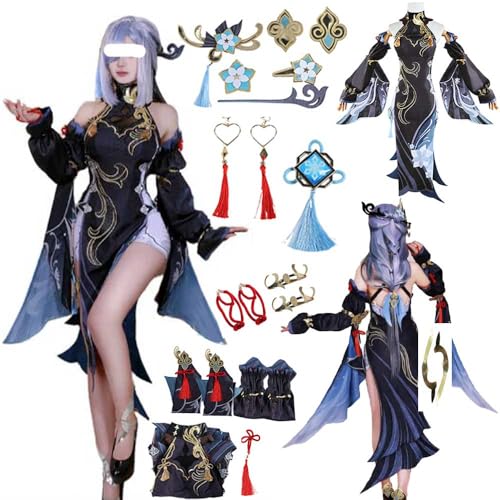 AIUKAKP ShenHe Cosplay Dress ShenHe Costume Outfit Uniform Full Set Halloween Women