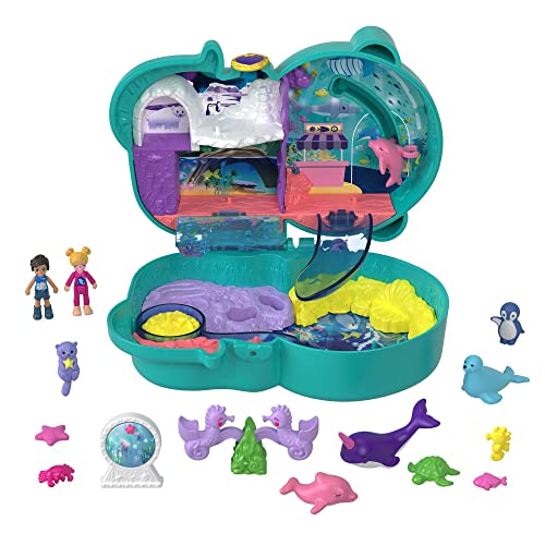 Polly Pocket Otter Aquarium Compact, Aquarium Theme with Micro Polly & Nicolas Dolls, 5 Reveals & 12 Accessories, Pop & Swap Feature, Great Gift for Ages 4 Years Old & Up (Amazon Exclusive)
