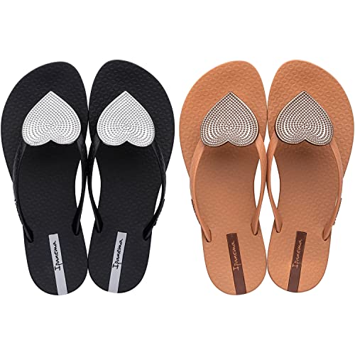 Ipanema Wave Heart Women's Flip Flops One Black, One Brown, Size 7 Bundle