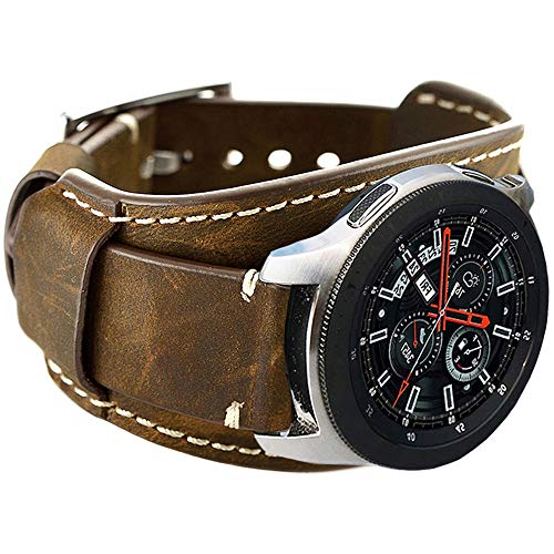 Hepsun Compatible with Samsung Galaxy Watch 46mm/Watch 3 45mm/Gear S3 Frontier/Classic/Pebble Time/Garmin Vivoactive 4/Fossil Q/HUAWEI Watch 3 Bands, 22mm Vintage Genuine Leather Band Cuff Strap for