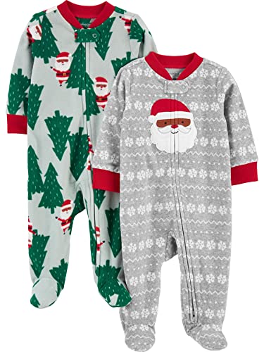 Simple Joys by Carter's Unisex Babies' Holiday Fleece Footed Sleep and Play, Pack of 2, Grey Santa/Christmas Print, 6-9 Months