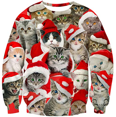 Goodstoworld Funny Christmas Cat Sweater Family Youth Teen Ugly Sweatshirt Party Unique Pullover Jumper Vacation Ugliest Cute Lady T Shirts Cats Tops Apparel