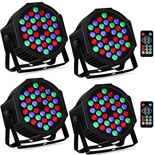 36LEDs Stage Par Lights 4 Pack - RGB LED Par Lights Sound Activated Auto Play by Remote & DMX Control Uplights for Wedding Birthday Church Music Light Show DJ Dance Party Events Stage Lighting