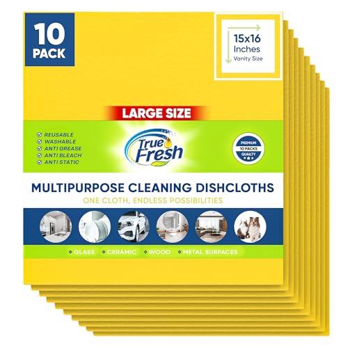 True Fresh Swedish Dishcloths Alternative & All Purpose Cleaning Cloth Big Size 16X15 in - No Odor, Reusable & Washable - High Absorbent, Quick Dry, Anti- Pull Anti Grease & Anti Bleach