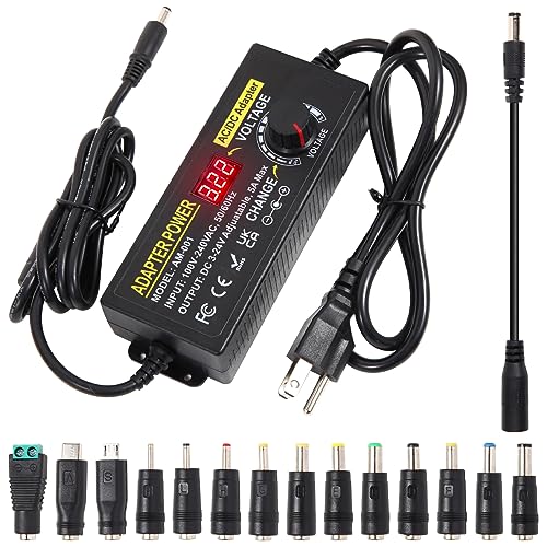 3V~24V 120W 5A Adjustable DC Power Supply - AOYADAISU Universal AC/DC Power Adapter with 14 Tips & Polarity Converter - 100-240V 50-60Hz Variable Power Converter for LED Strip Light Camera 5000mA