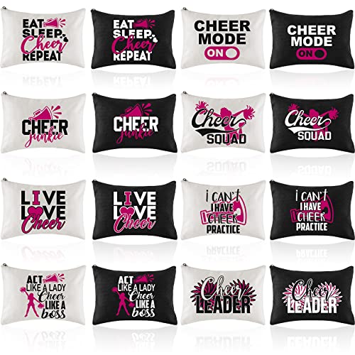 Flutesan 18 Pieces Cosmetic Cheer Bag Cheerleader Gifts Canvas Cheer Makeup Case Portable Travel Cheerleading Bag Toiletry Zipper Pouch for Teen Girls Women Teammates, 2 Colors
