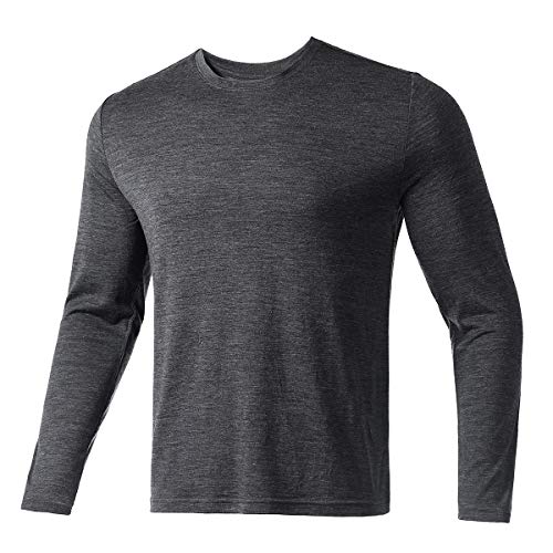 Merino Protect 100% Merino Wool Base Layer Mens Lightweight Thermal Long Sleeve Shirts for Hiking Cycling Dark Grey