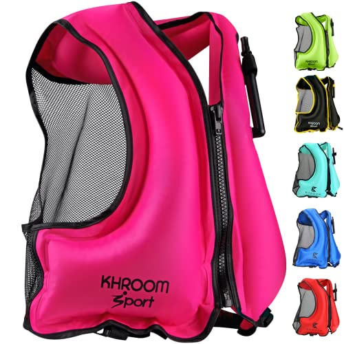 Khroom Inflatable Snorkel Vests Adult | 60'-75' / 90 lbs-240 lbs | Weighs only 400 Grams | Buoyancy Jacket for Snorkeling, Kayaking and SUP - Snorkel Jacket, Buoyancy Aid, Buoyancy Vest (Pink)