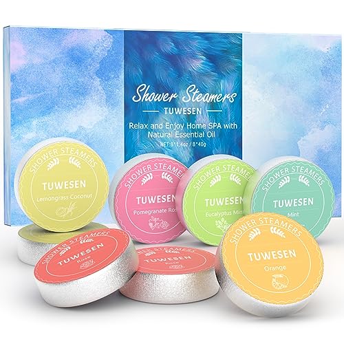 TUWESEN Shower Steamers Aromatherapy, 8 PCS Shower Steamers for Women, Shower Bombs with Essential Oils-Self Care & Relaxation Birthday Gifts for Women and Men. Delicate Invigorate Set