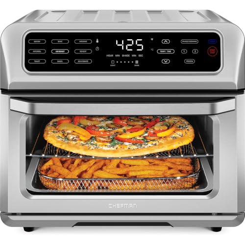 CHEFMAN Air Fryer Toaster Oven XL 20L, Healthy Cooking & User Friendly, Countertop Convection Bake & Broil, 9 Cooking Functions, Auto Shut-Off 60 Min Timer, Nonstick Stainless Steel, Shade Selector
