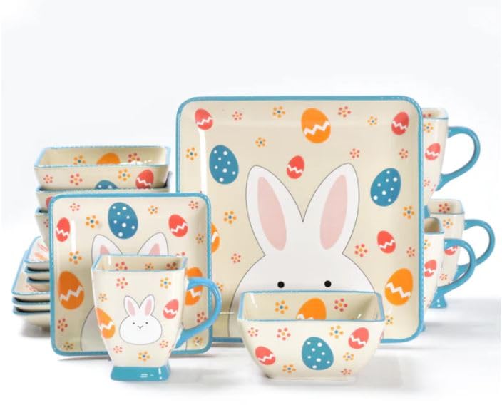 Temp-tations 16-Piece Square Dinnerware Set (Egg Hunt)