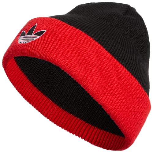 adidas Originals Unisex Sunday Cuff Beanie, Black/Vivid Red/White, One Size