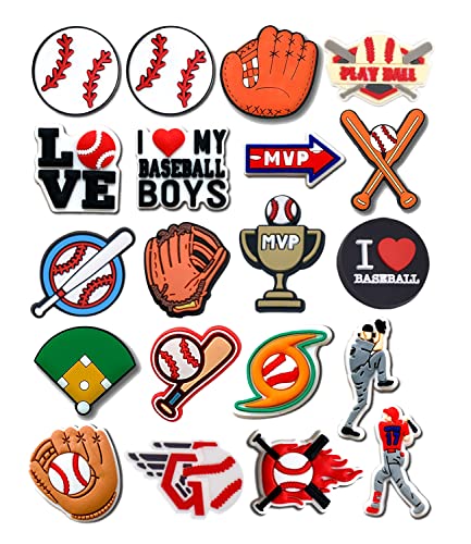 lovinglove Sports Shoe Charms for Clog Decoration,Baseball Volleyball Softball Soccer Football Basketball Hockey Shoe Accessories Pack for Boy Girl Women Men (baseball 20)