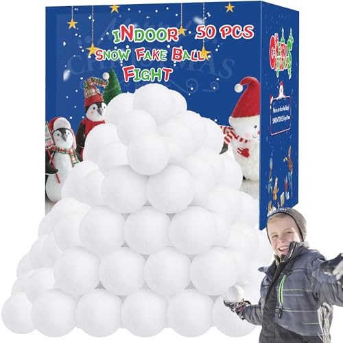 Homiar 50 Pack Snow Toy Balls for Kids Indoor, Artificial Snow Fight Balls Kids Toys, Indoor Snow Fight Ball Set, Soft Snow Fake Balls Party Supplies Parent-Child Throwing Game
