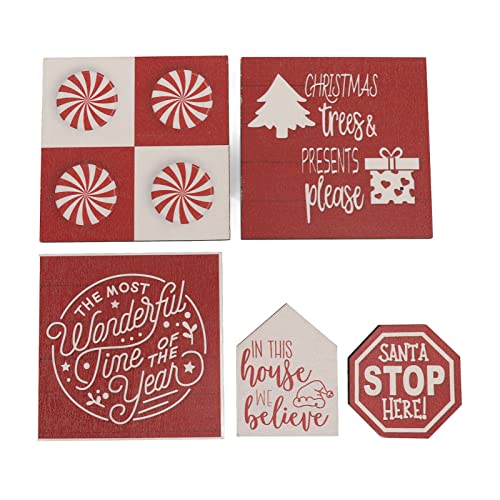 5PCS Christmas Layered Tray Wooden Signs,Festive Decor,Charming Home Tabletop Ornament