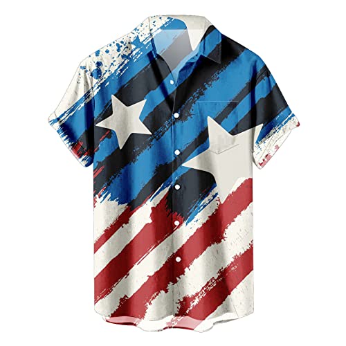 ZunFeo Mens 4th of July Shirts Casual Stylish Summer Stars Stripes USA Flag Graphic Polo Shirts Hawaii Beach Patriotic Shirt