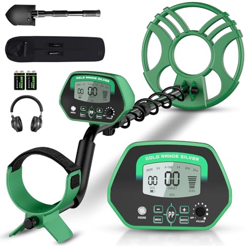 PalliPartners Metal Detector for Adults，Professional Gold Detector with LCD Display，High Accuracy Waterproof Pinpoint 5 Modes，Advanced DSP Chip 10' Coil Metal Detectors（3030-Green）