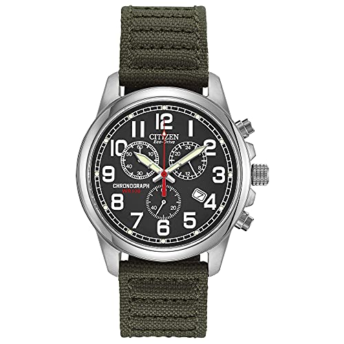 Citizen Eco-Drive Garrison Quartz Men's Watch, Stainless Steel with Nylon strap, Field watch, Green (Model: AT0200-05E)