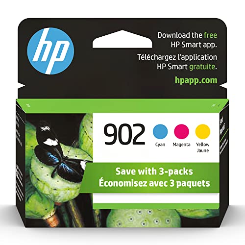 HP 902 Cyan, Magenta, Yellow Ink Cartridges (3-pack) | Works with HP OfficeJet 6950, 6960 Series, HP OfficeJet Pro 6960, 6970 Series | Eligible for Instant Ink | T0A38AN