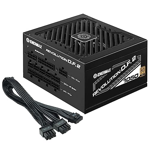 ENERMAX Revolution D.F. 2 1050W Full Modular Power Supply - ATX 3.0 & PCIe 5.0 Compliant - 600W 12VHPWR Connector - 80 Plus Gold - 100% Jap Capacitors - ECO Mode - 140mm Size ATX PSU