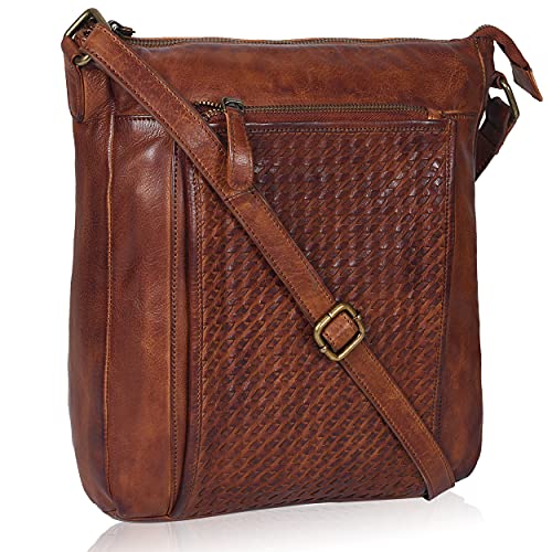 Crossbody Bags for Women-Vintage Leather Multi Pocket Shoulder Sling Womens Purses and Handbags (Cognac-3)