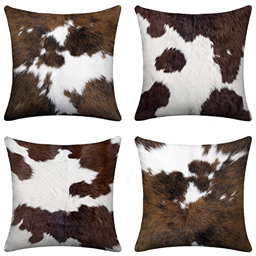LHAIFA Cow Print Decorative Throw Pillow Covers Cowhide Accent Printing Couch Pillows for Living Room 18x18 Set of 4 Decorative Pillows for Couch Bed Living Room Sofa Outdoor Car Pillow Covers