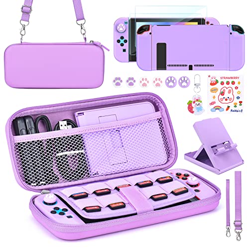 Younik Switch Accessories Bundle, 15 in 1 Purple Switch (NOT OLED/Lite) Accessories Kit for Girls Include Switch Carrying Case, Adjustable Stand, Protective Case for Switch Console & J-Con